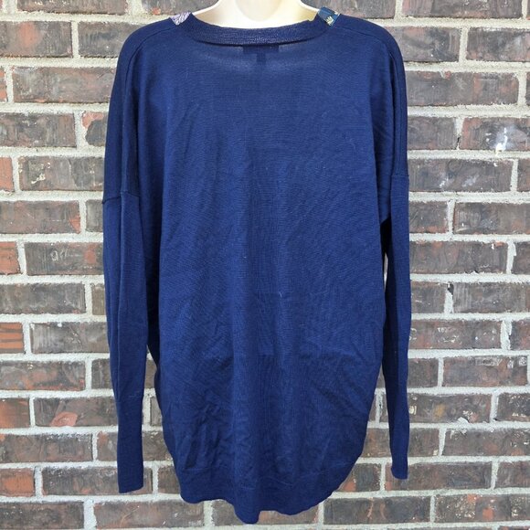 J. Crew Navy Blue X Abigail Borg Blue Merino Wool Tie-Neck Sweater Size M - Picture 2 of 7